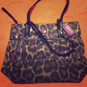 Black and Purple cheetah print COACH Purse